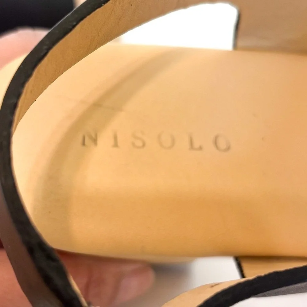 Nisolo Womens Open Toe Platform Sandals Size 8.5 Black‎ Leather Wood Block Heel